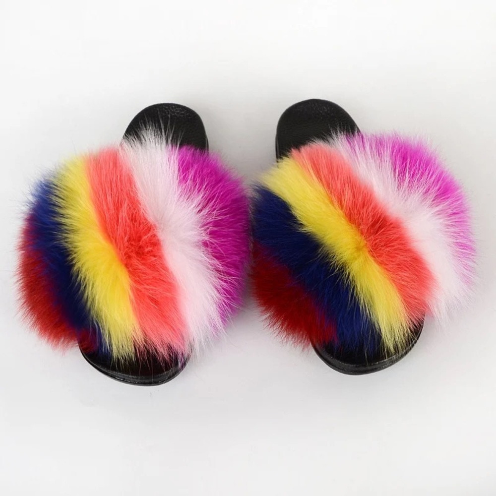 Sherbet Fox fur slides